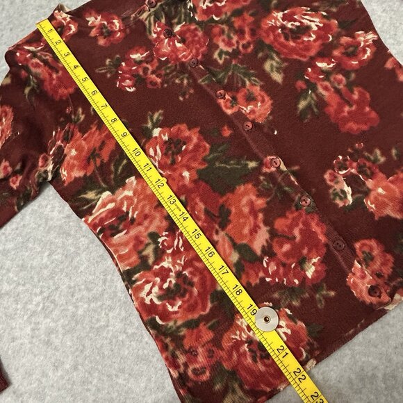 ANN TAYLOR LOFT PETITES L Petite Floral Cardigan Red Green Lightweight Knit - Picture 5 of 9